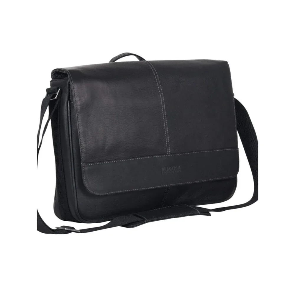 Kenneth Cole Black Leather Messenger COLOMBIAN LEATHER CROSSBODY MESSENGER BAG